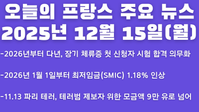 2025년 12월 15일(월) 오늘의 프랑스 주요 뉴스